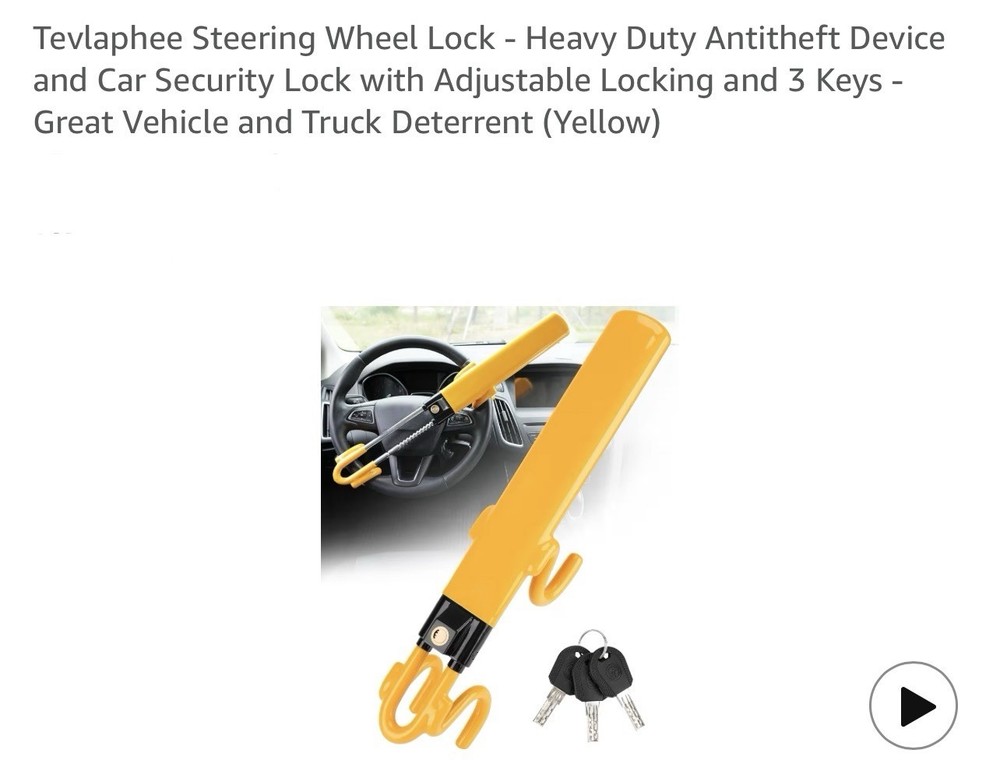 Tevlaphee Steering Wheel Lock - Heavy Duty Antitheft Device and Car Security