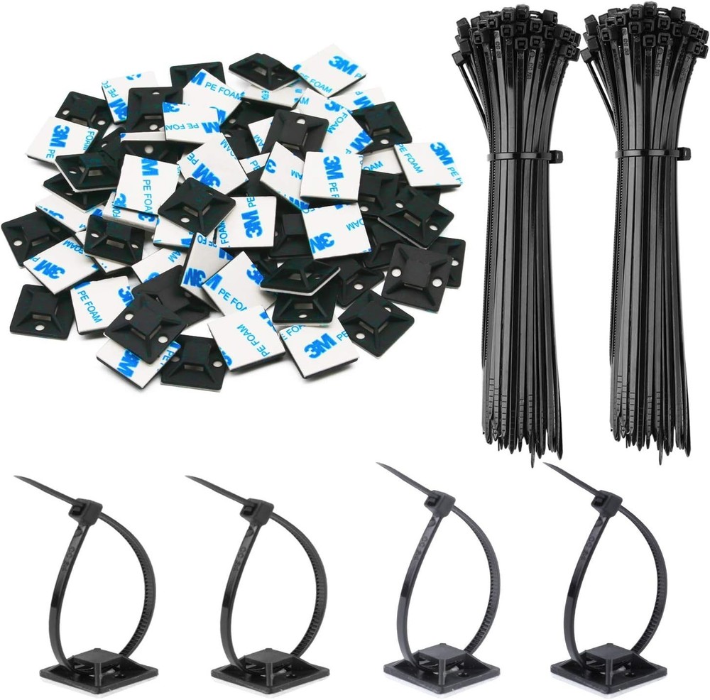 Cable Tie Base Holders Kit - 50 Pack Adhesive Mounts