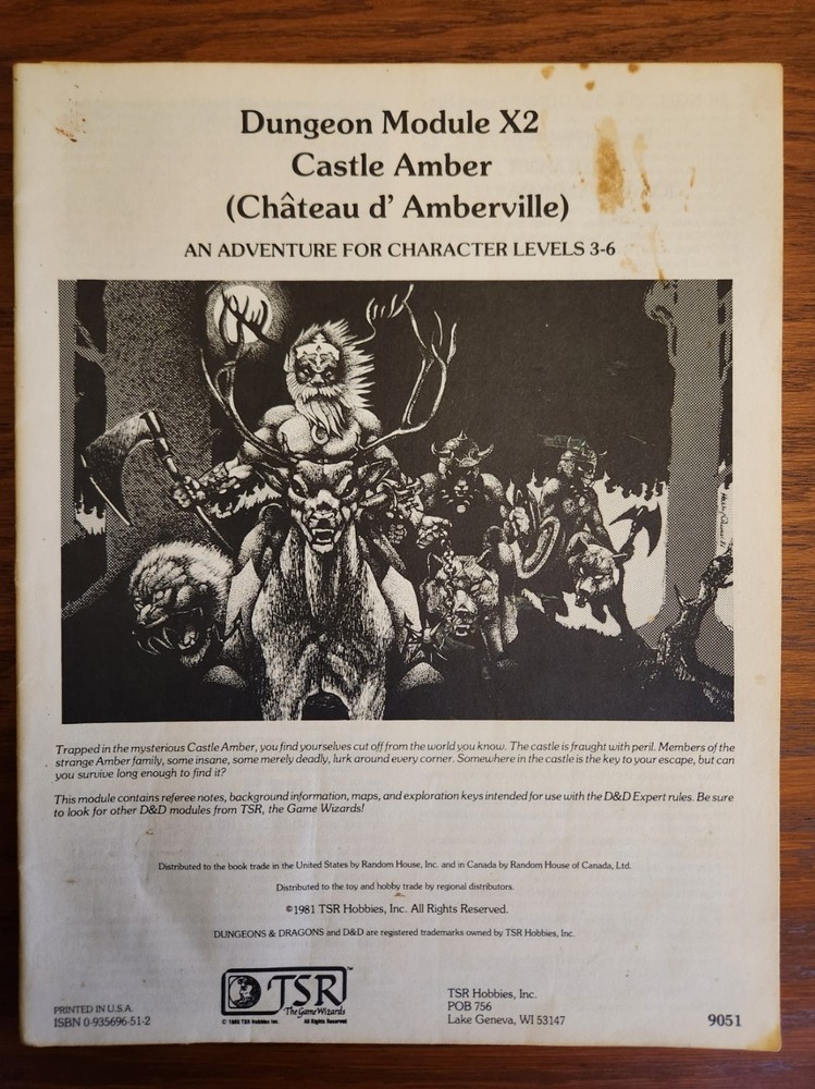 X2 Castle Amber module adventure D&D TSR Basic Dungeons & Dragons BECMI