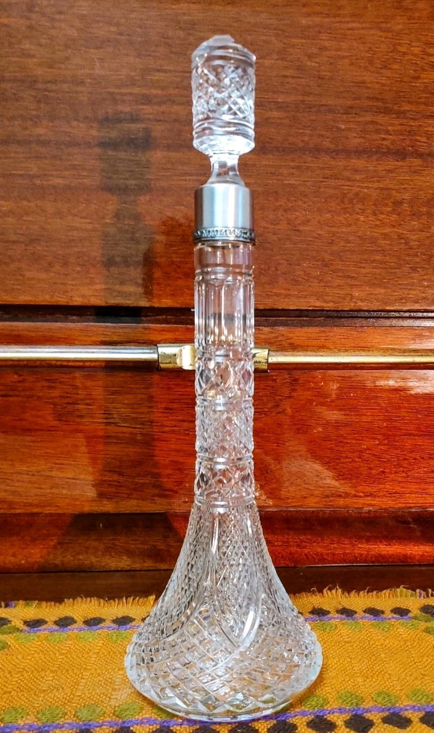 Vintage crystal decanter with sterling silver finial 875°,USSR,height 33 cm