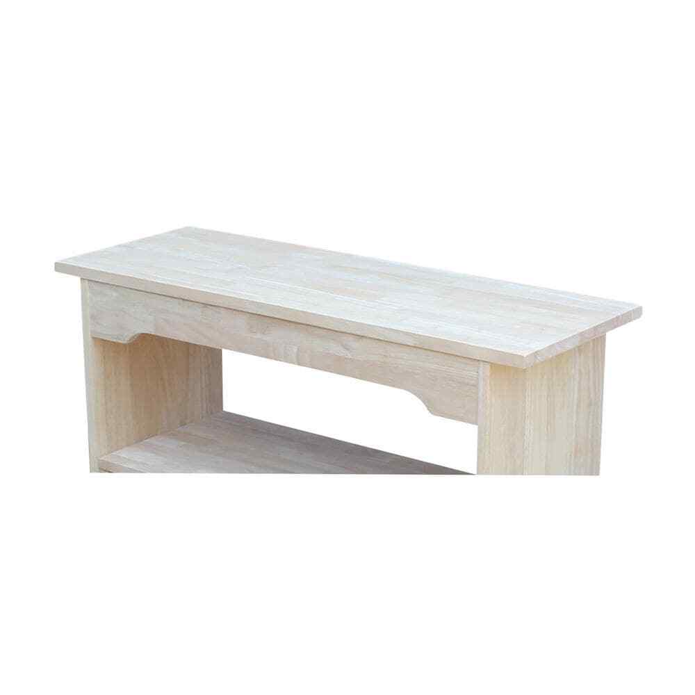 International Concepts Unfinished Bench Solid Wood Open Bottom Shelf Backless