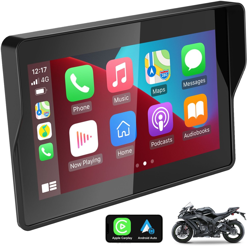 5 Inch Motorcycle Carplay Screen, Wireless CarPlay & Android Auto with Bracket