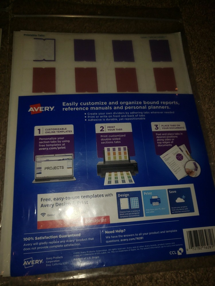 Avery Printable Plastic Tabs Self Adhesive 1/5-Cut Tabs Assorted Missing 9 Tabs
