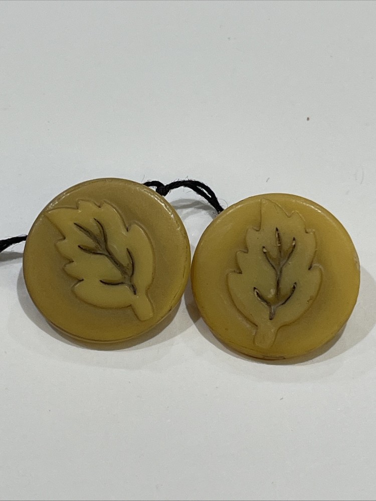 2 Vintage Celluloid Plastic Leaf Buttons 3/4”