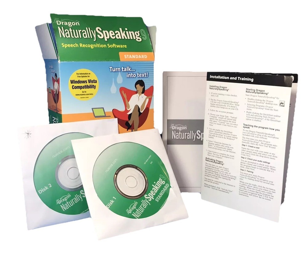Dragon Naturally Speaking 9 Speech Recognition Software No Mic Open Box VGC