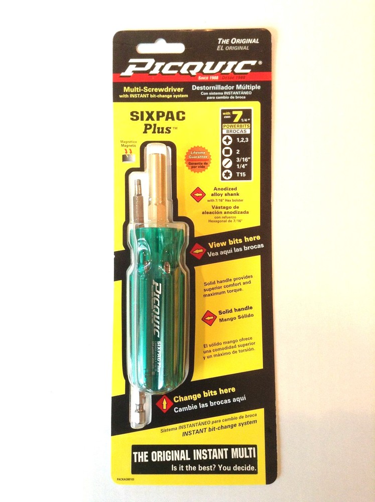 PICQUIC SIXPAC Plus Screwdriver Multi Bit with 7 Hex Powerbits - "Emerald Green"