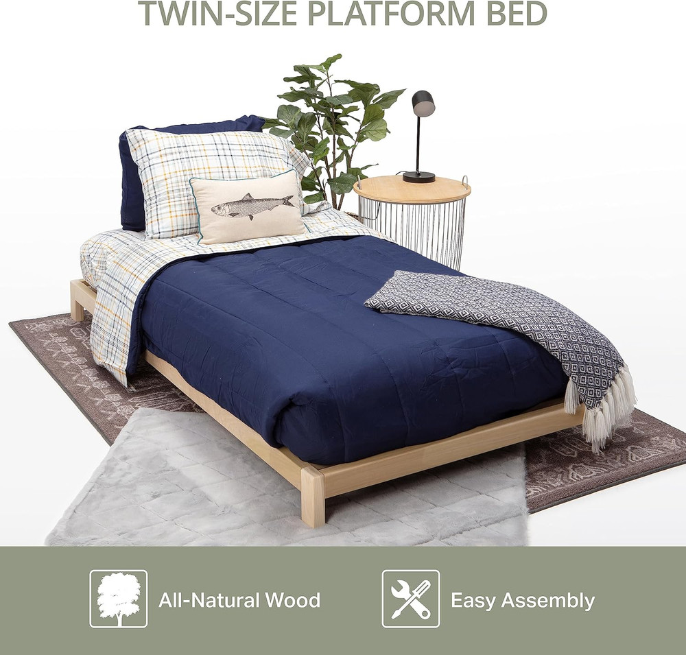 Transitional Solid Wood Twin Platform Bed in Rich Brown Finish