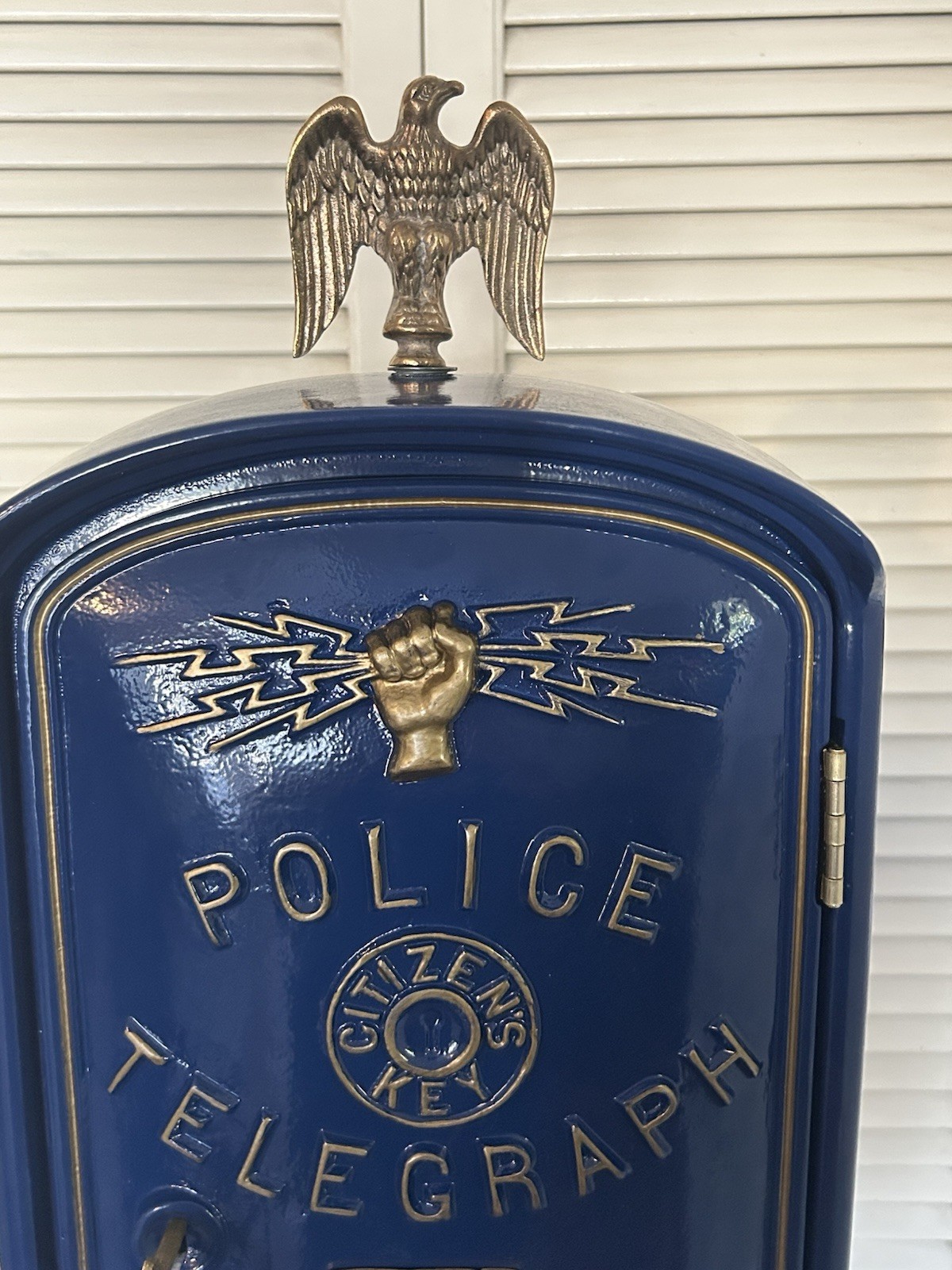 Gamewell Police Call Box With Matching Pedestal And Brass Eagle