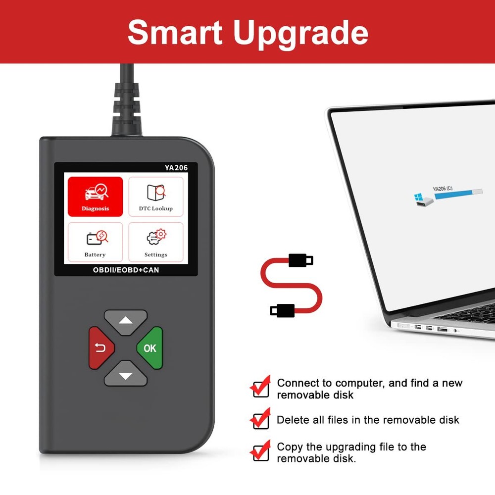 KINGBOLEN YA206 Code Reader OBD2 Scanner Car Diagnostic Tool Check Engine Fault