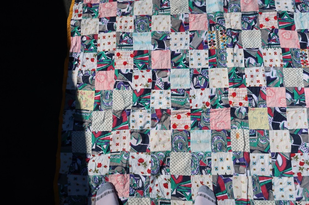 Vtg Patchwork Pattern King Quilt Measures 74x85" 2 Sided Unique Beautiful Rare