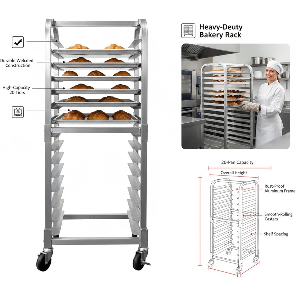 Aluminum Rolling Rack with Lockable Casters - Multi-Use Kitchen & Bakery Cart