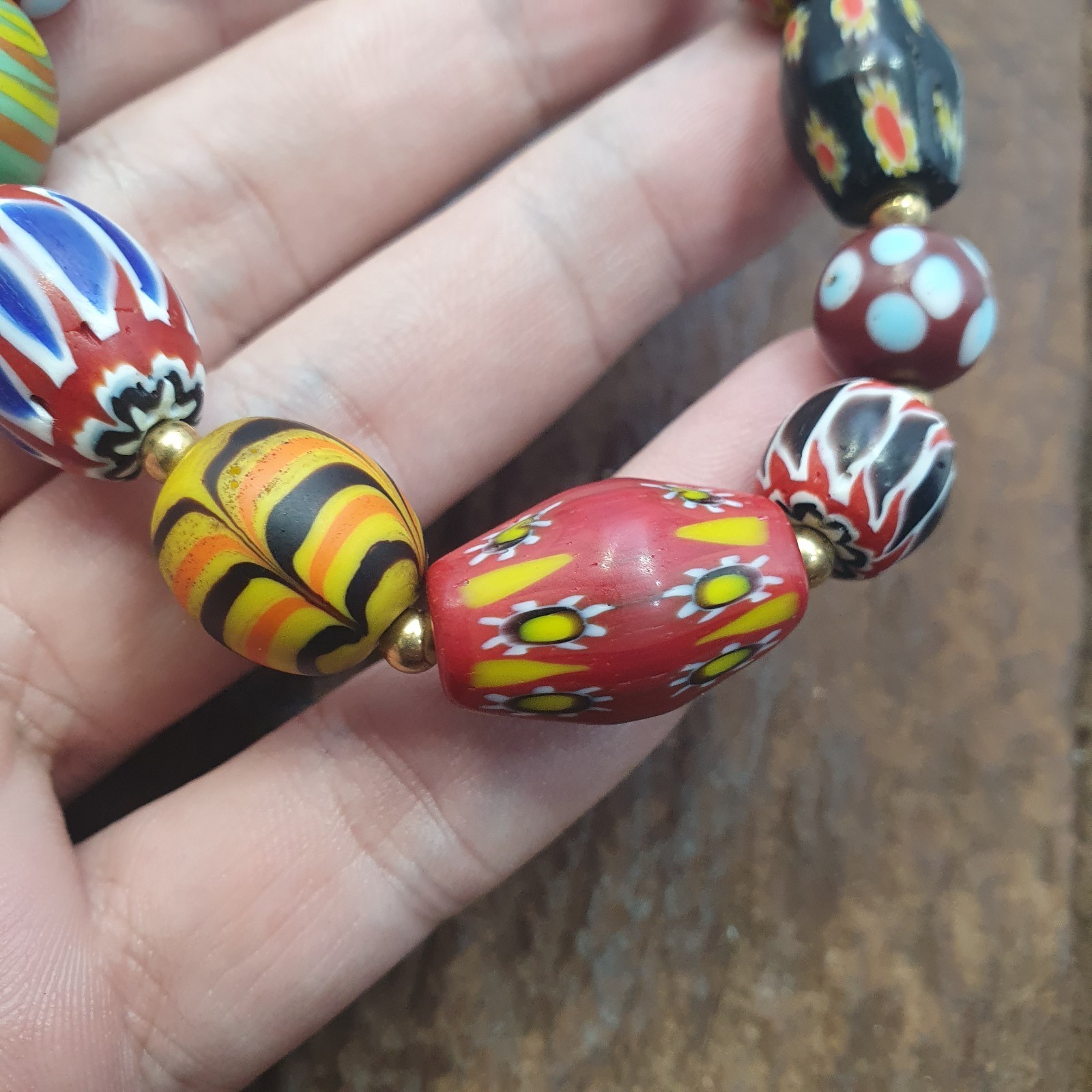 Vintage African venetian Style Chevron Feather Glass beads Braclet