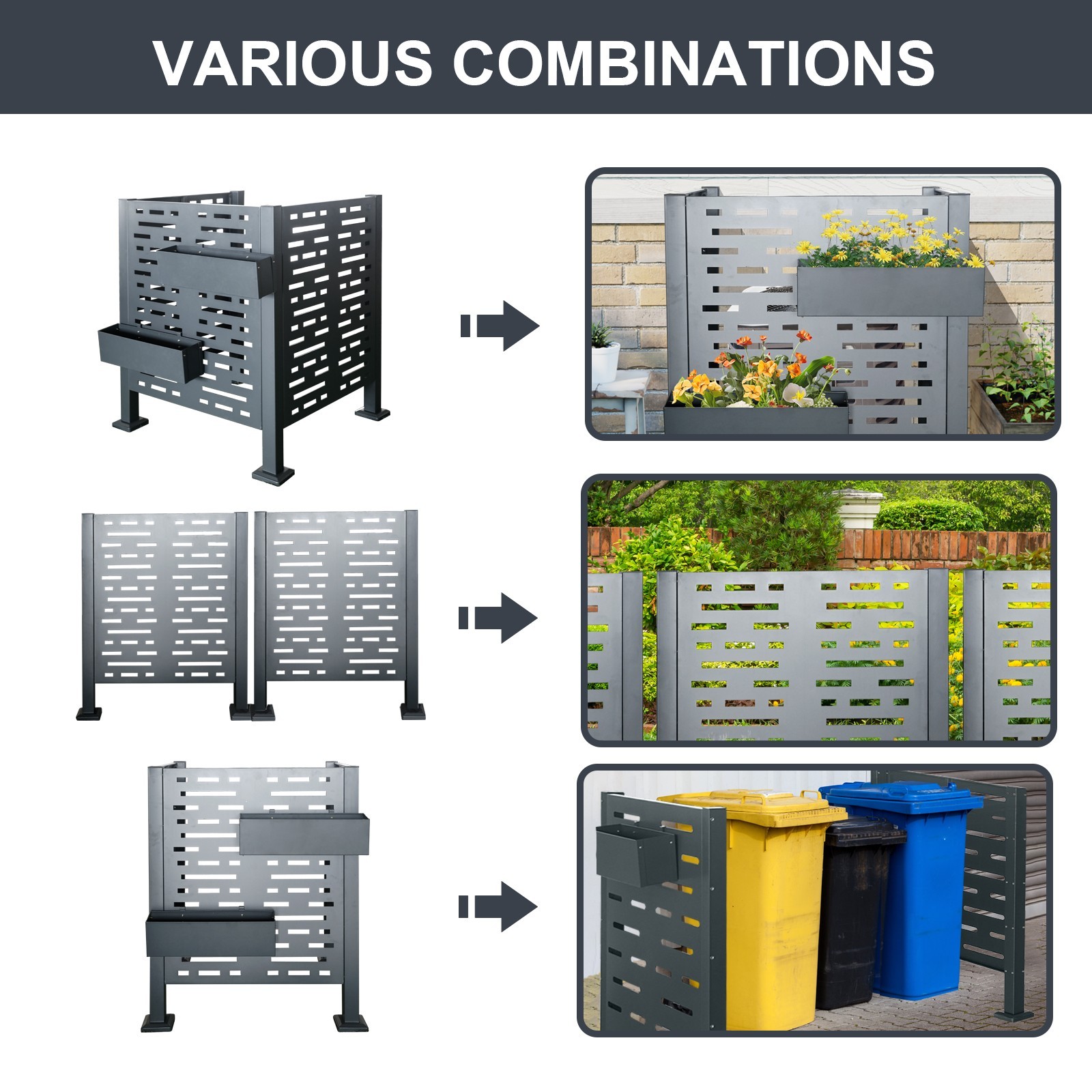 Air Conditioner Fence 3'x3' Metal Privacy Fence Cover for Outdoor Units Charcoal