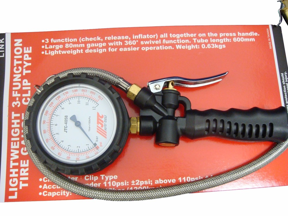 JTC LIGHTWEIGHT 3-FUNCTION TIRE GAUGE-CLIP TYPE BY JTC TOOLS # 4058