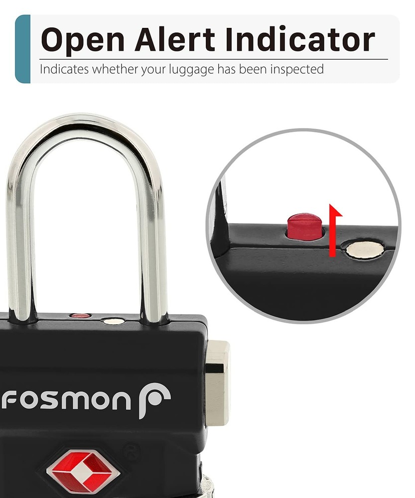 Fosmon TSA Accepted Luggage Locks, 4 Pack Open Alert Indicator 3 Digit Combin...