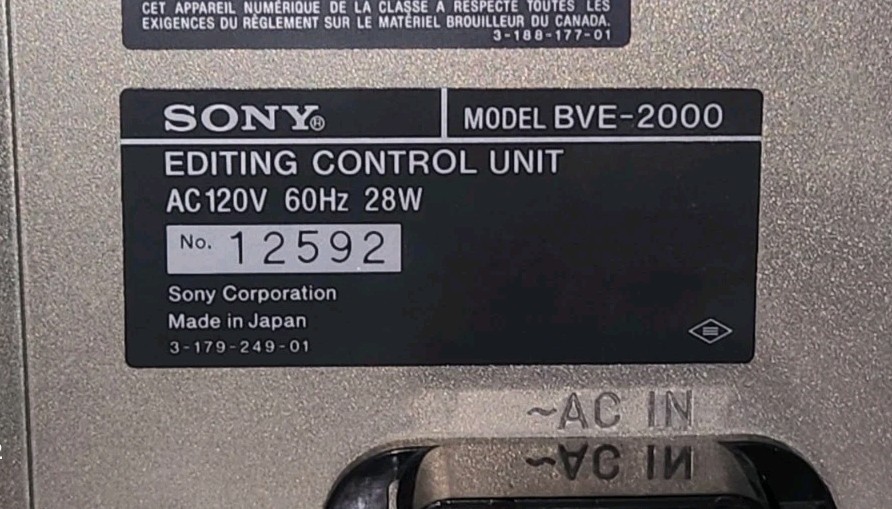 Sony BVE-2000 6-CH VTR Editing Control Unit Module