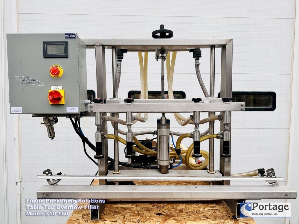 Liquid Packaging Solutions Model: 310-150  ||  Semi-Automatic Table Top Overflow