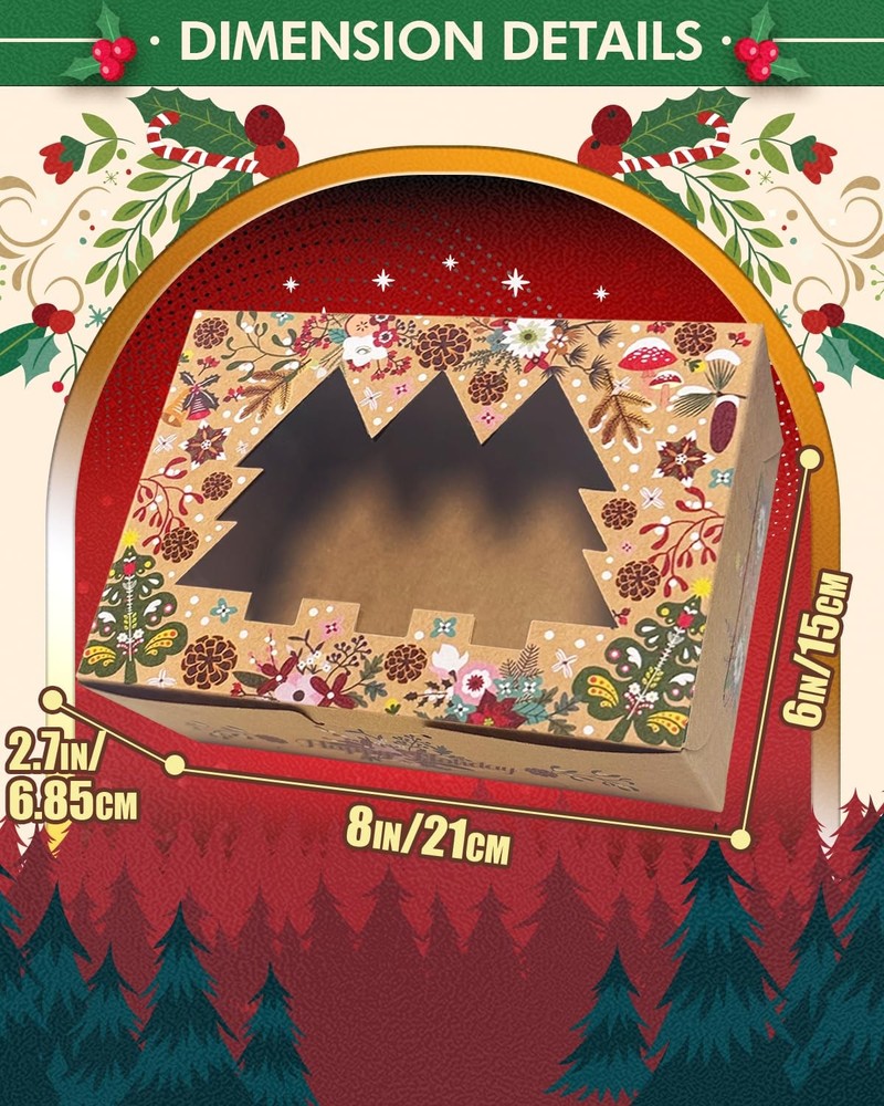 Christmas Cookie Boxes 48Pack 6x8x2.7 Inch Bakery Box Window Bow Design