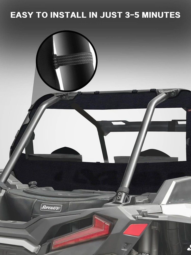 UTV Soft Rear Windshield -Polaris RZR Back Window - Durable, Easy Install, Co...