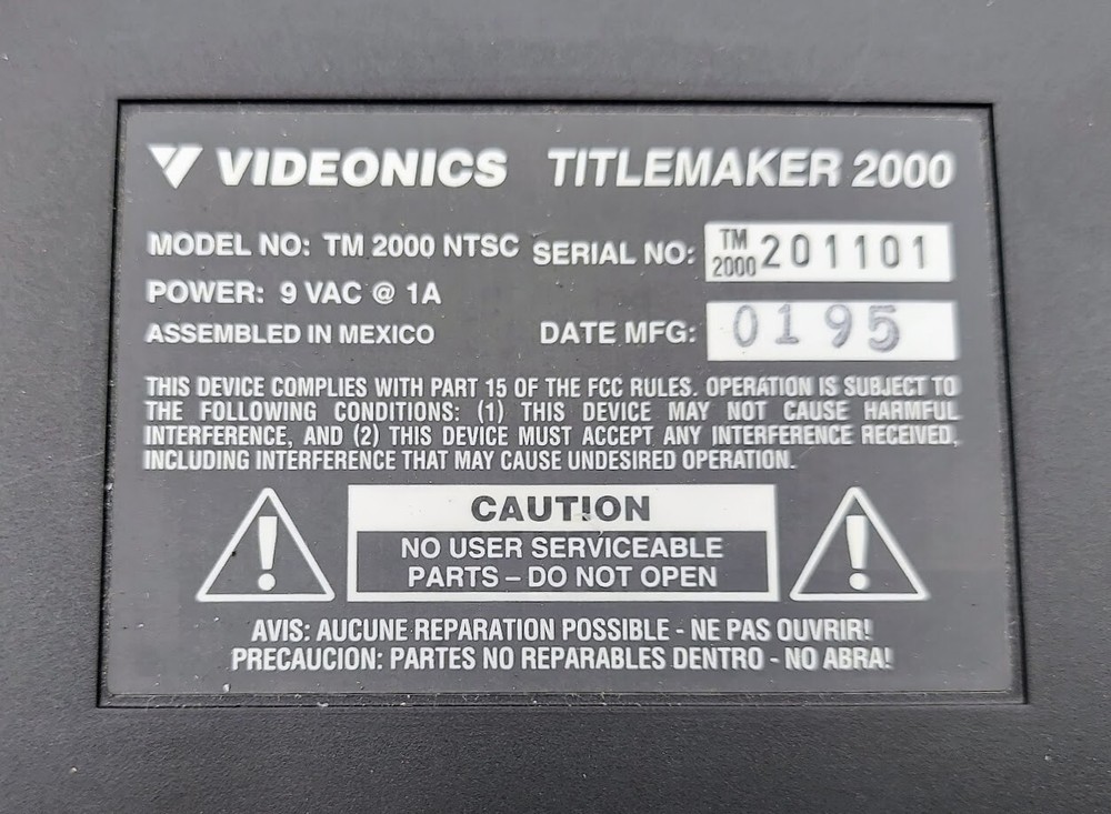 Videonics Video Titlemaker 2000 Model TM 2000 NTSC