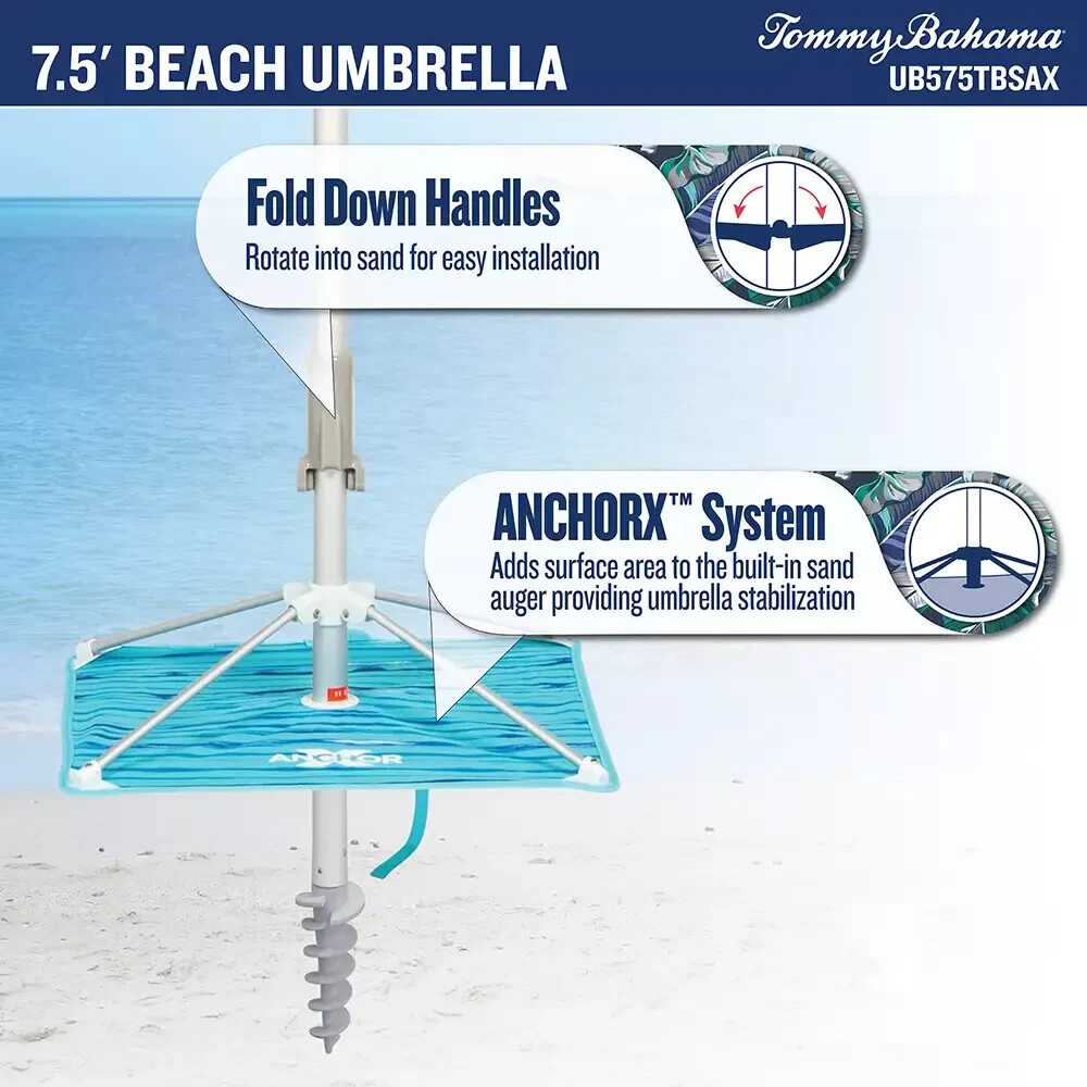Tommy Bahama 7.5’ Beach Umbrella Adjustable Tilt