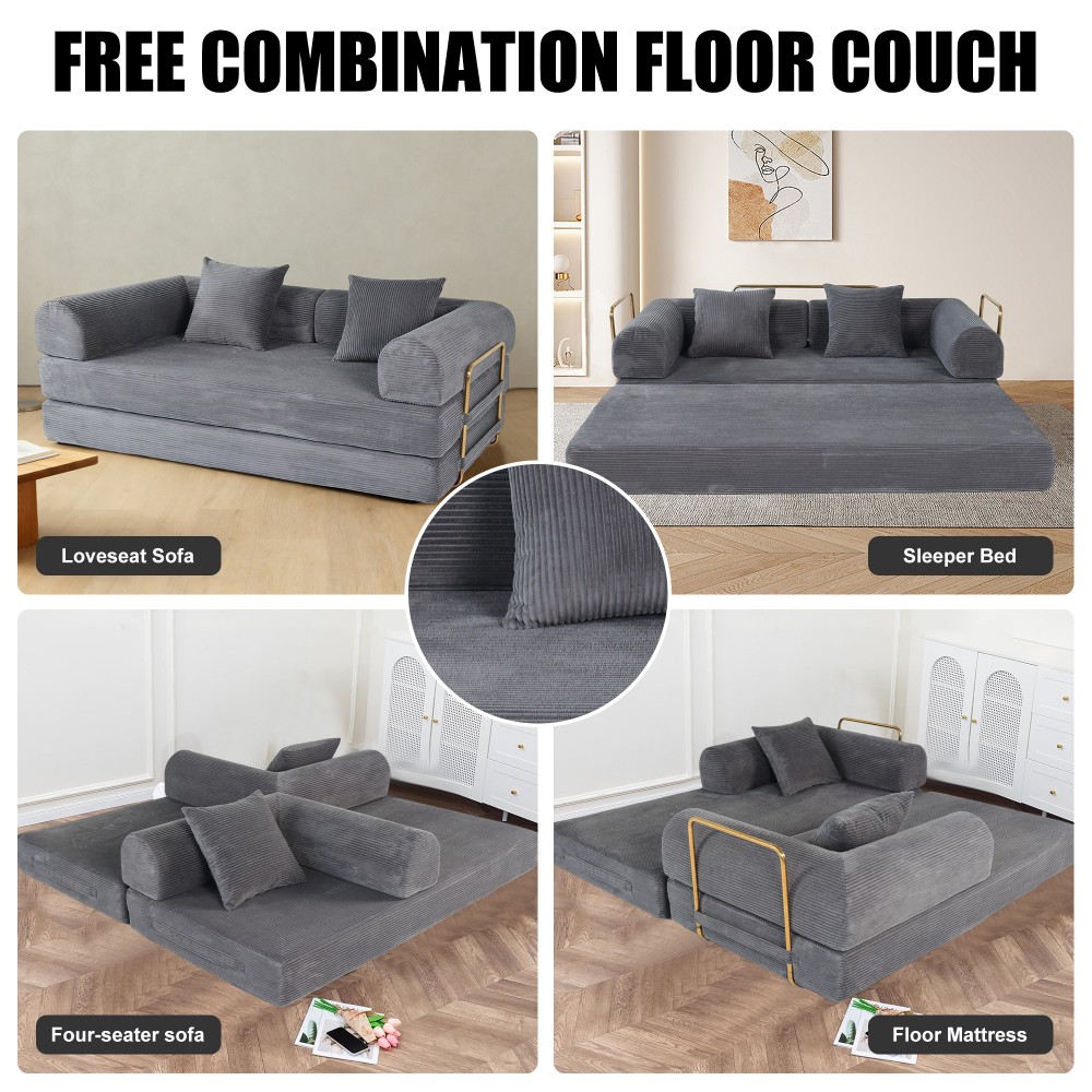 2-in-1 Foldable Convertible Sofa Bed, 75" Sleeper w/ Memory Foam, Grey