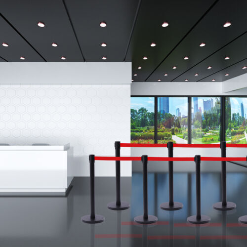 6PCS Black Stanchion Posts Queue Pole Retractable Belts Crowd Control Barrier