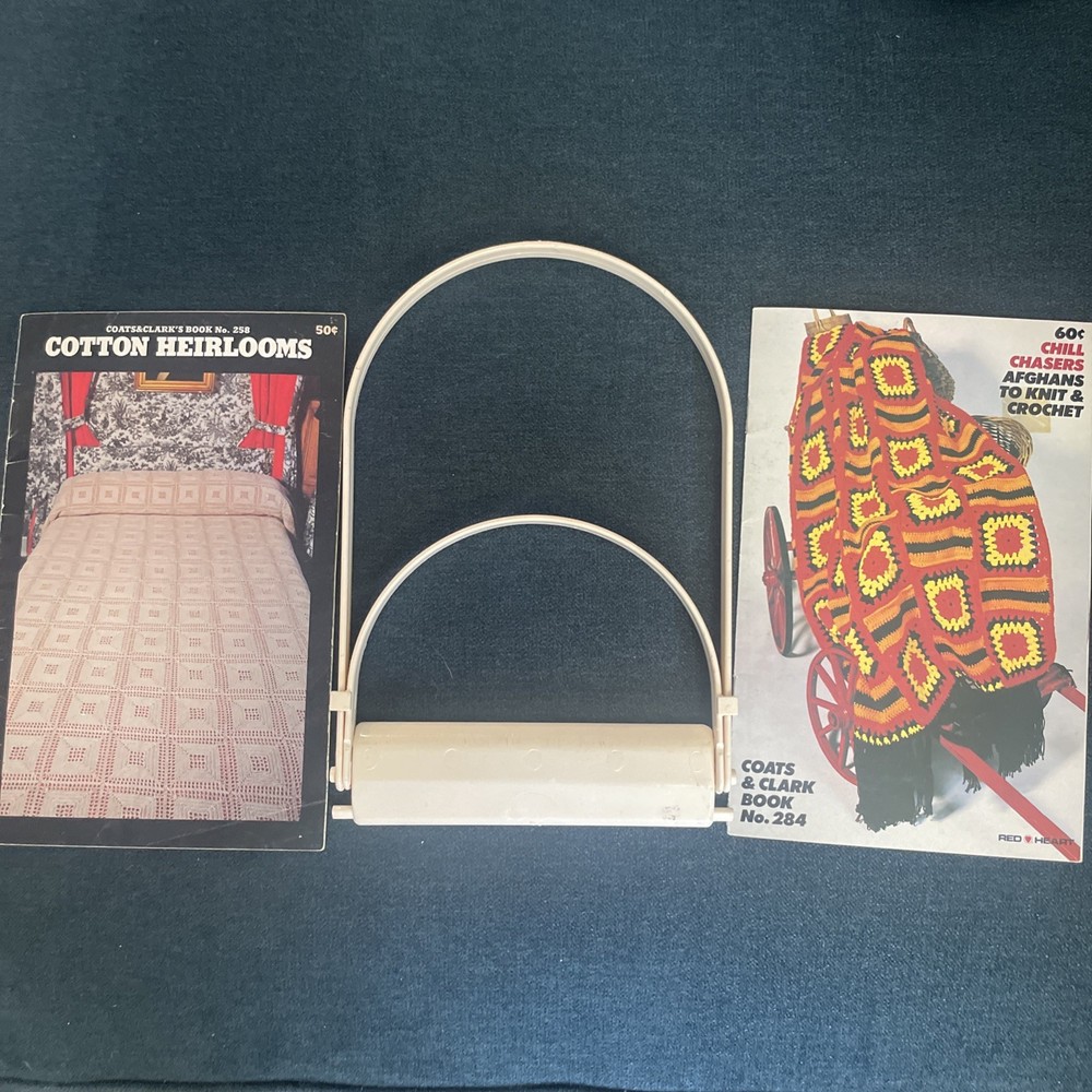 Vintage Lo Ran folding stand for holding patterns + 2 Crochet Pattern Booklets