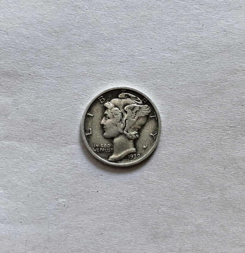 1939-D Mercury Dime Error – Misplaced Mint Mark, 90% Silver, Rare