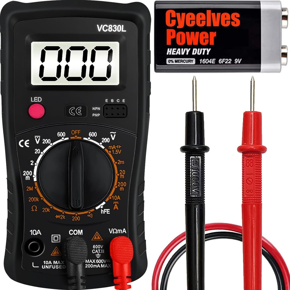 Digital Multimeter Pocket, Multifunction Battery Tester with Backlight Black