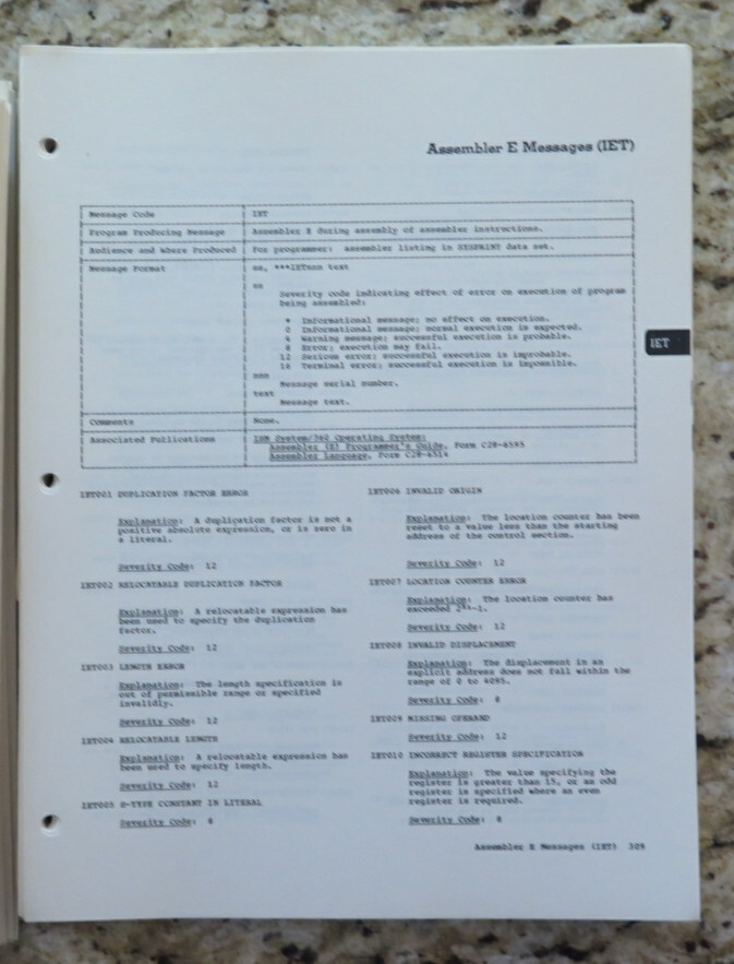 Vintage IBM System / 360 Operating System Messages and Codes Dated 1968