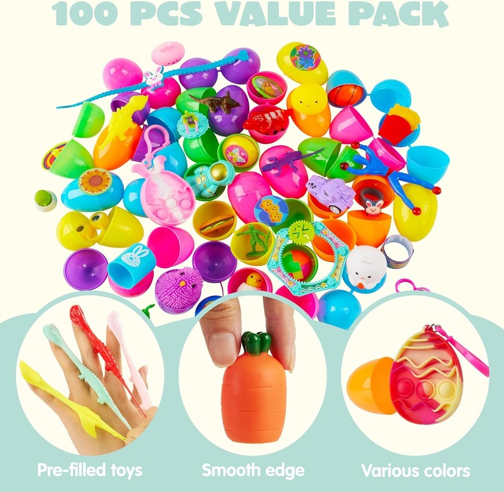 Assorted Toy-Filled Easter Egg Shells - 100 Pcs