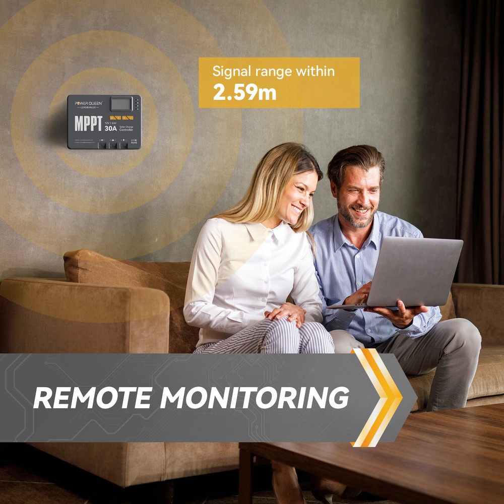 Power Queen 12V 24V 30A MPPT Smart Solar Charge Controller Regulator Bluetooth