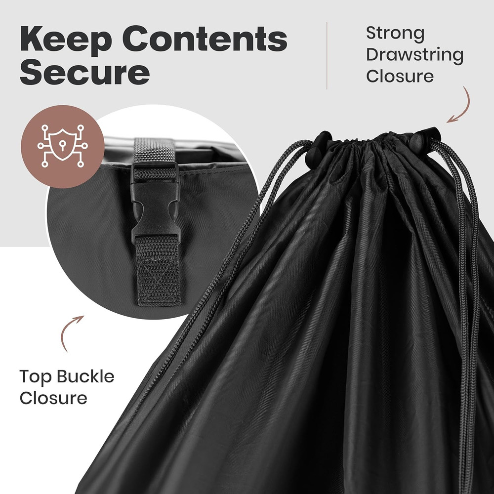 XL Backpack Laundry Bag – 3–4 Loads, Drawstring, Pockets, Adj. Straps, Black, WR