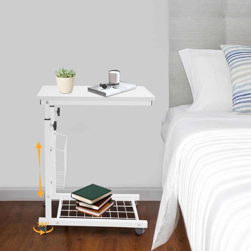 Adjustable Bed Side Table Side Table with Wheels Mobile Standalone Table USA