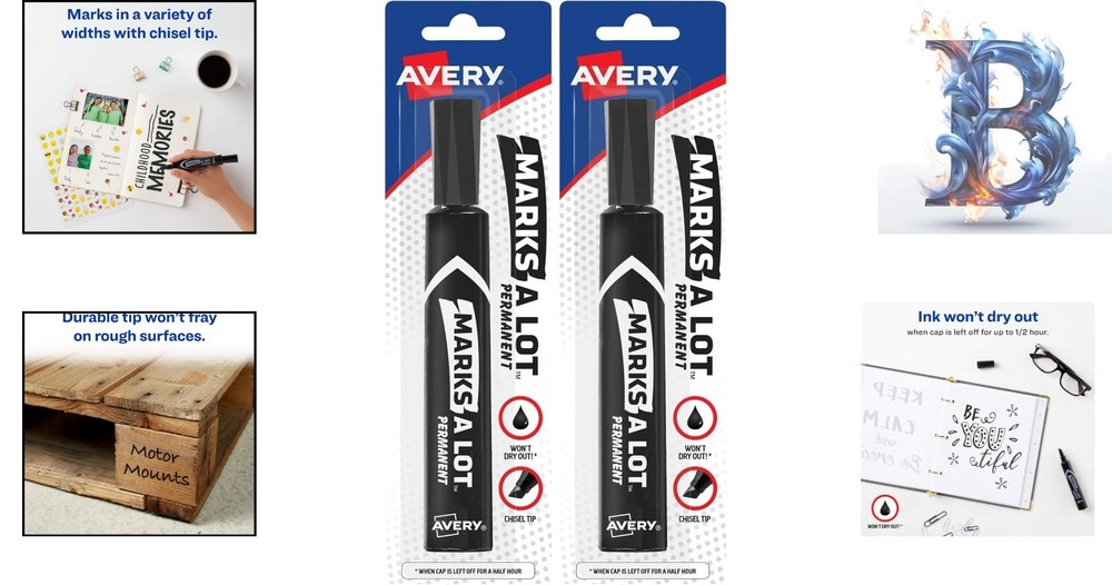 Versatile Water-Resistant Black Permanent Markers - 2 Count, ACMI Certified