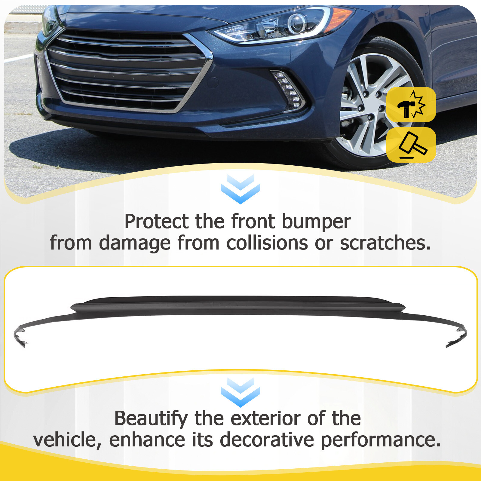 Front Grille Lower Deflector Lip Bumper Valance For Hyundai Elantra 2017 2018