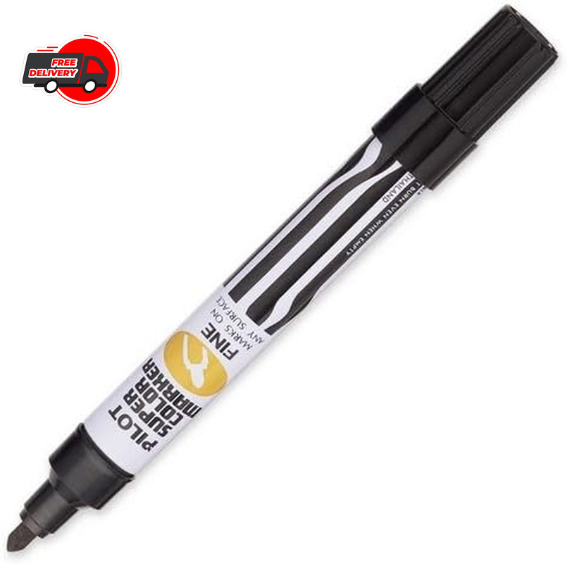 Pilot Super Color Permanent Markers 12 Count Black Chisel Tip Fine Point