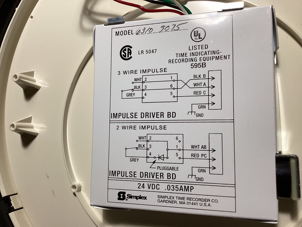 SIMPLEX 6310-9075 IMPULSE 12" ROUND SLIMLINE BLK CLOCK 24VDC