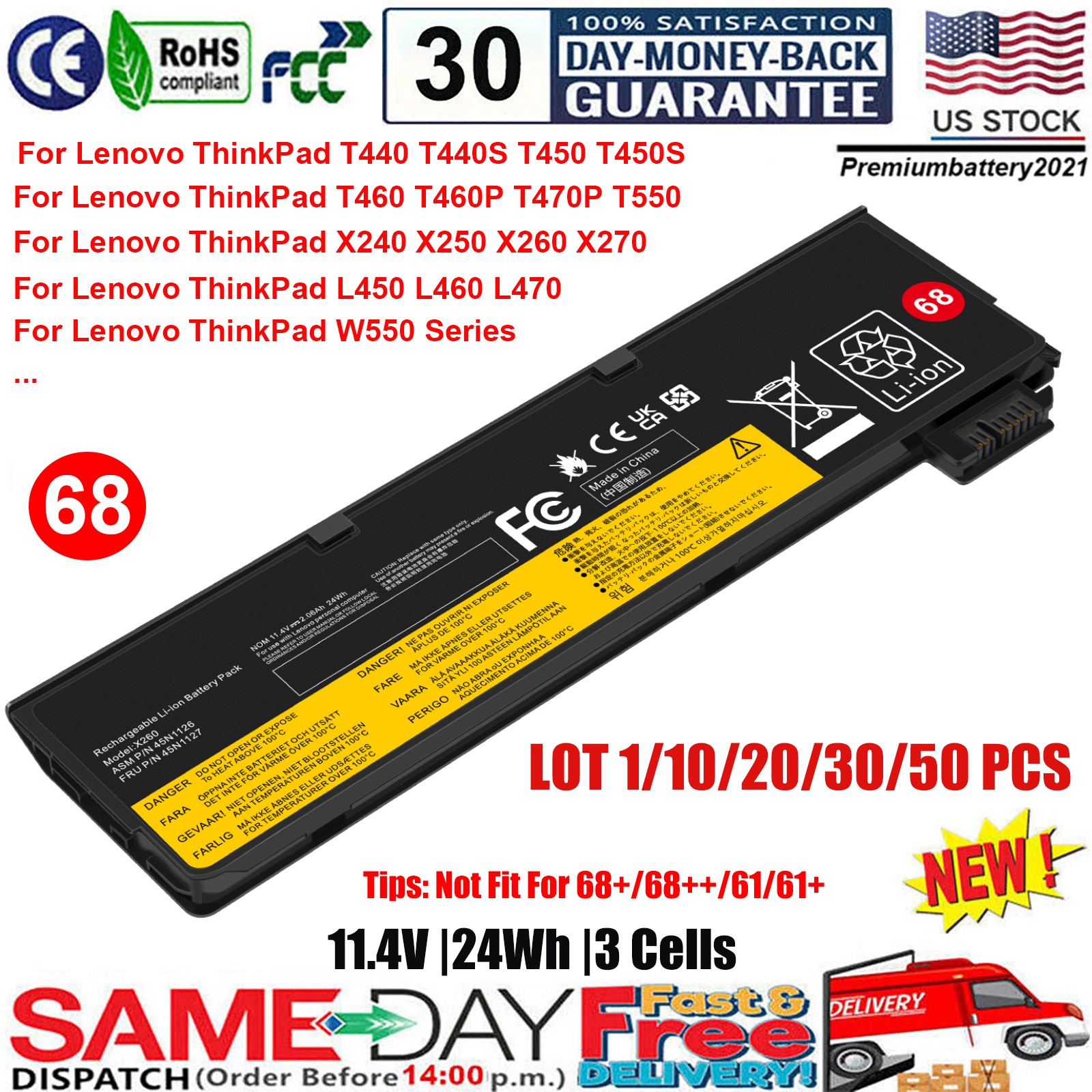 ✅LOT 68 Battery for Lenovo ThinkPad T440 T440s T450 T450S X240 X260 X270 L460