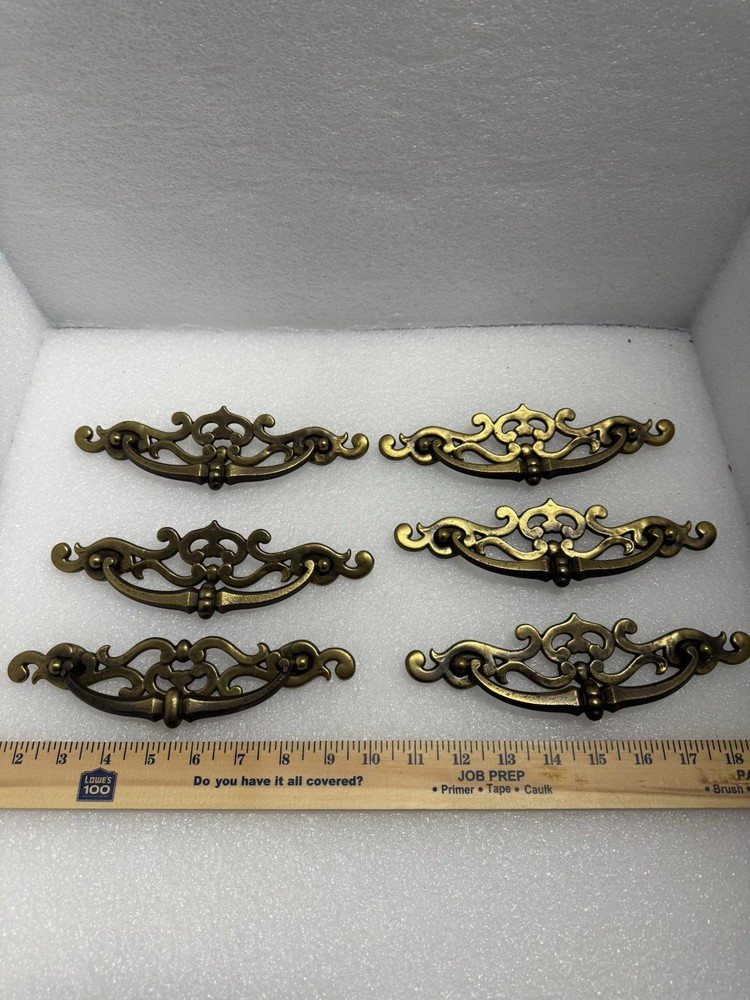Vintage Victorian Solid Brass Gothic Design Drawer Pulls Handles 8”