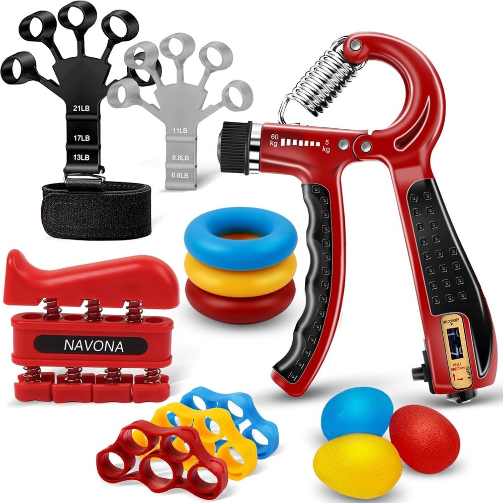 13 PCS Grip Strength Trainer Kit, Hand Gripper Strengthener, Forearm RED