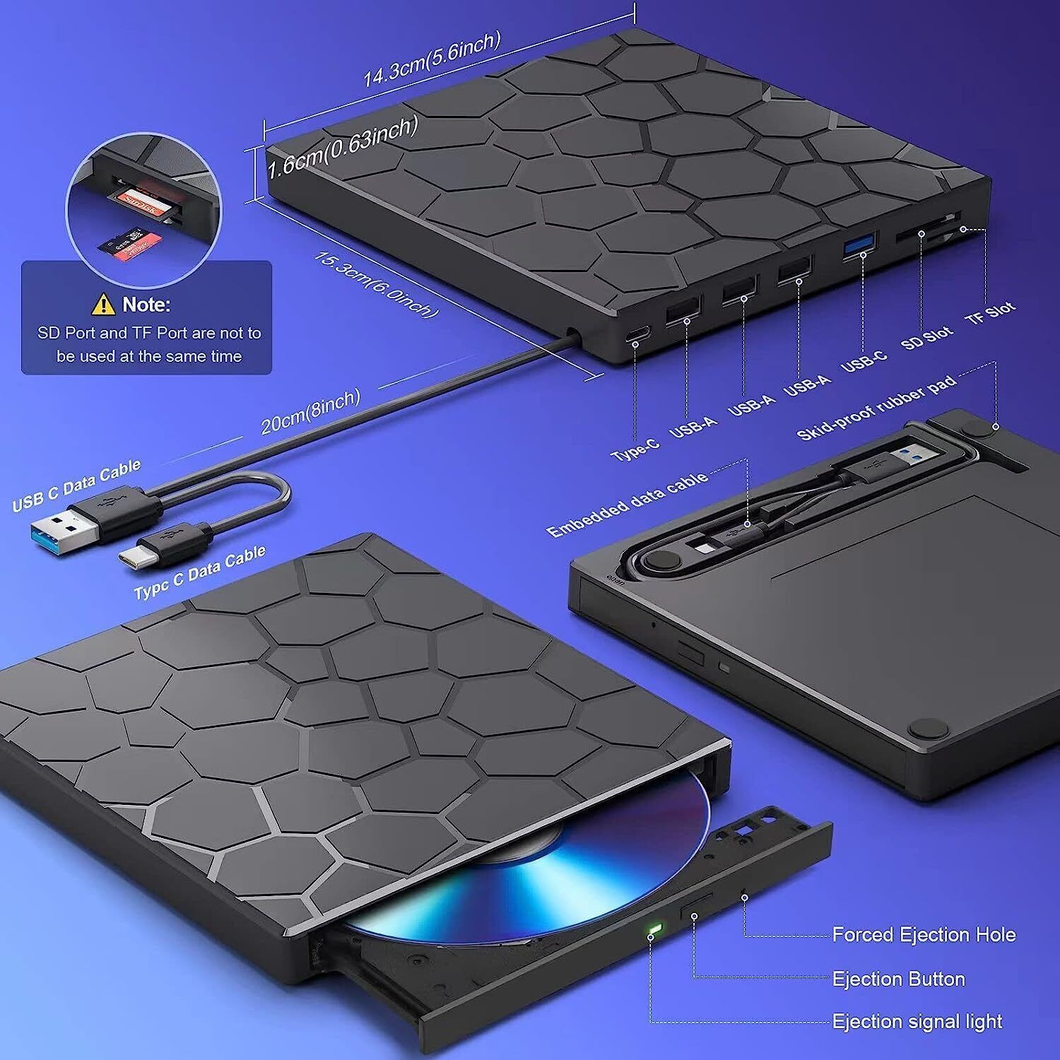 Slim External CD DVD RW Drive USB 3.0 Writer Burner Player Black For Laptop PC