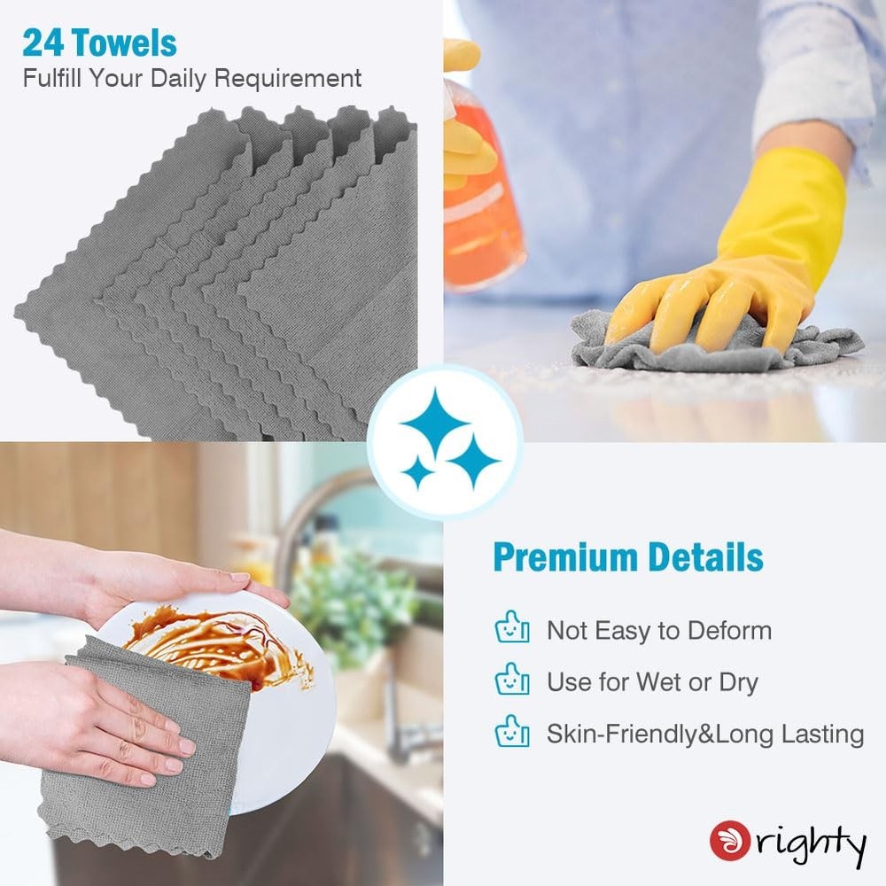 Orighty Grey Microfiber Cleaning Cloth, 24 Pack Highly Absorbent Cleaning Rag...