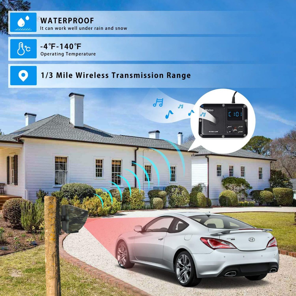 Solar Driveway Alarms Wireless Motion Sensor System 1800ft Long Range Waterproof