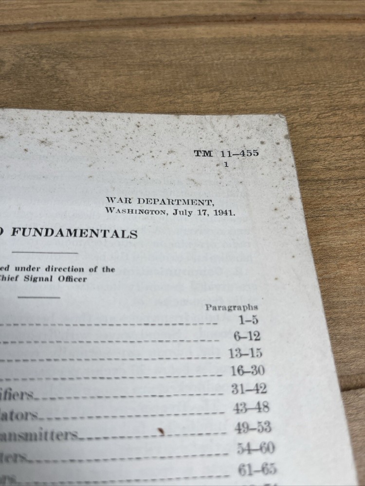 WWll War Department Basic Technical Manual Radio Fundamentals July 17 1941