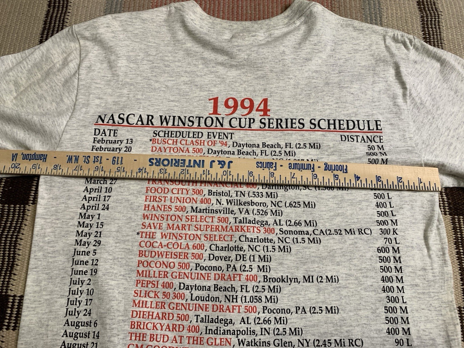 Dale Earnhardt Winston Cup Series 1994 Official Schedule NASCAR T Shirt Size M!!