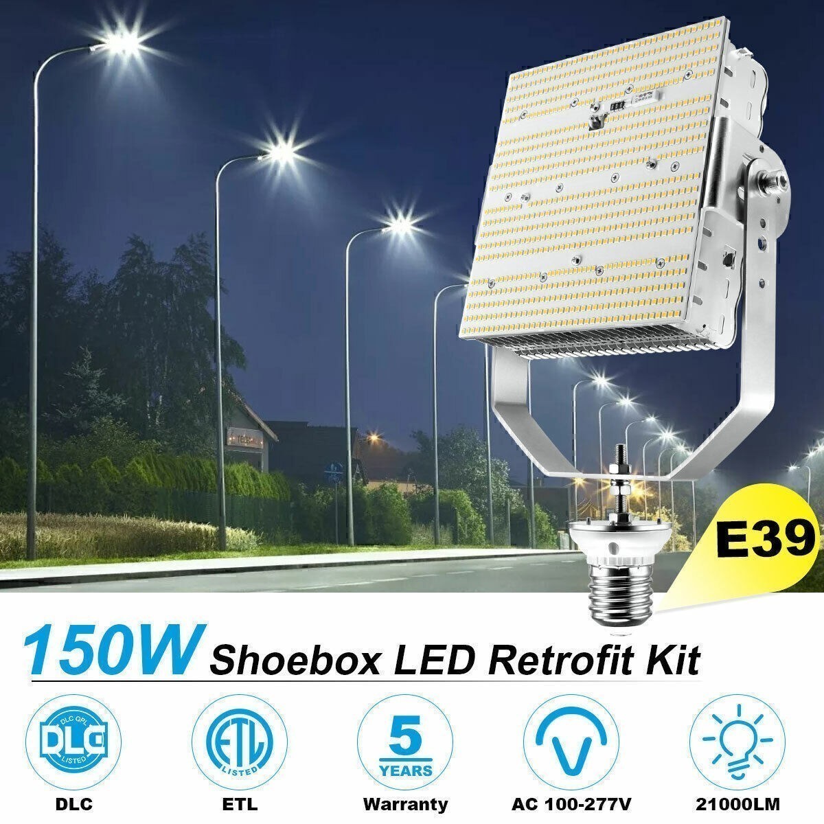 150 Watt LED Retrofit Kits Shoebox Fixture Parking Lot Commercial Lighting 5000K