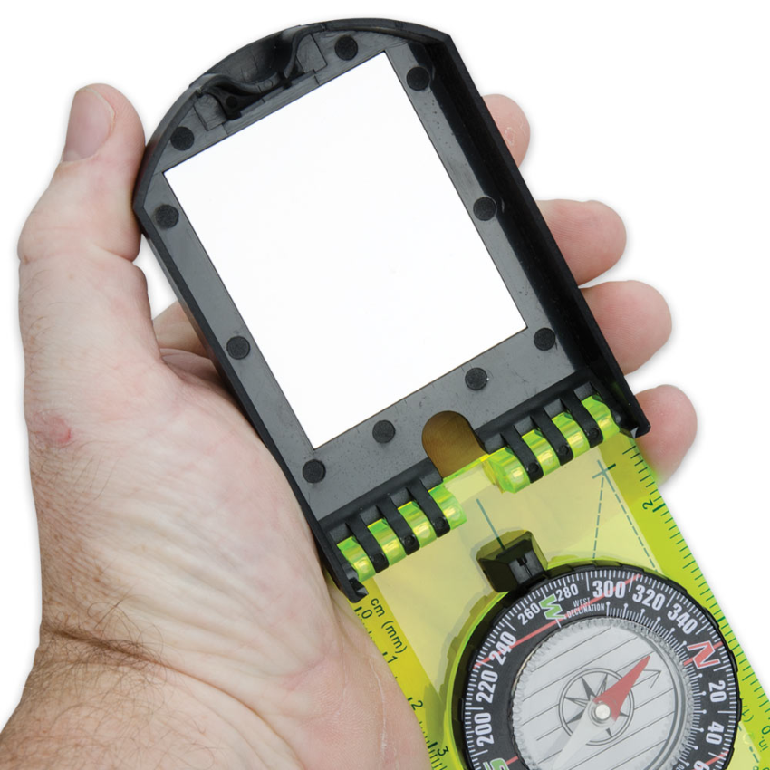 MULTI-FUNCTIONAL SURVIVAL COMPASS WITH SIGNAL MIRROR ROTATING RING, POCKET READY