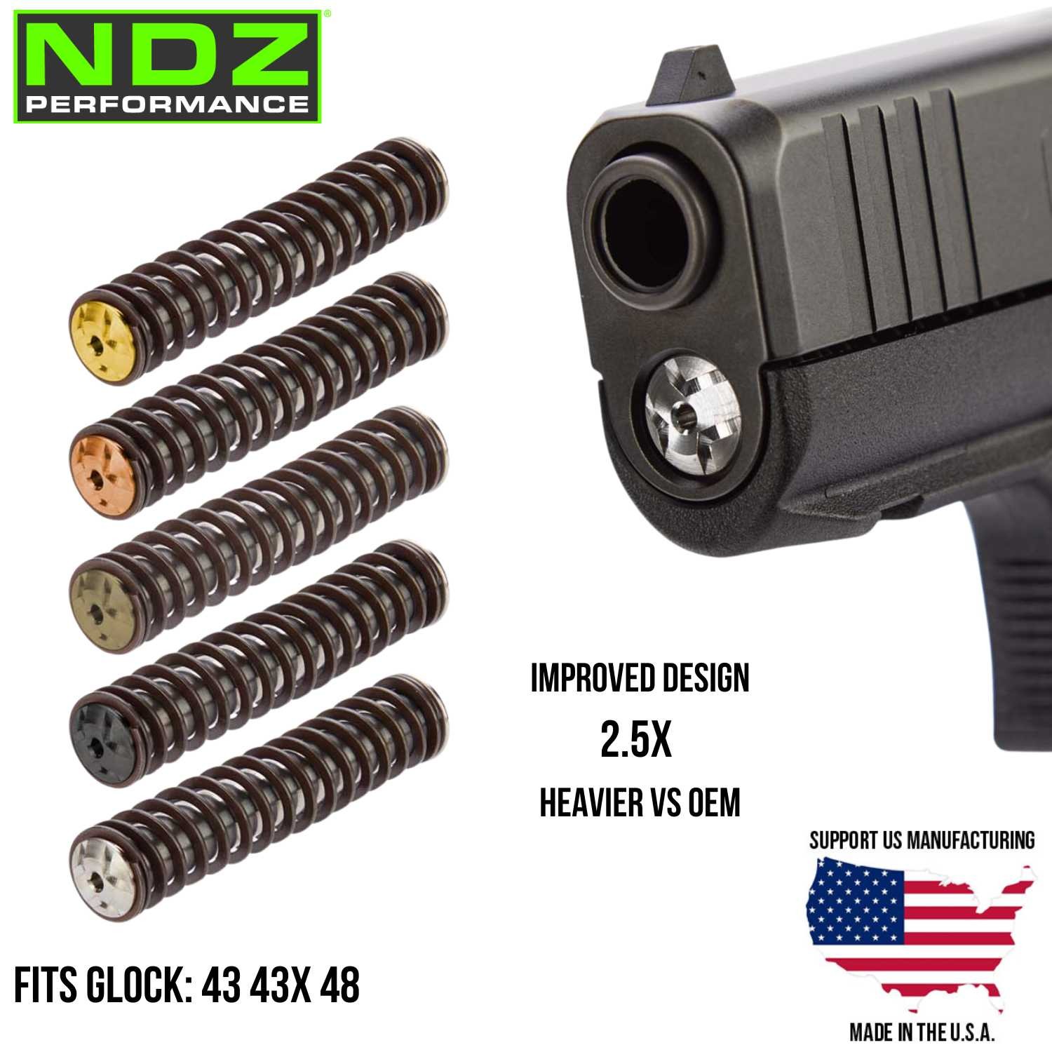 NDZ Glock 43 43X 48 Stainless Steel Heavyweight Guide Rod Assembly ISMI Spring
